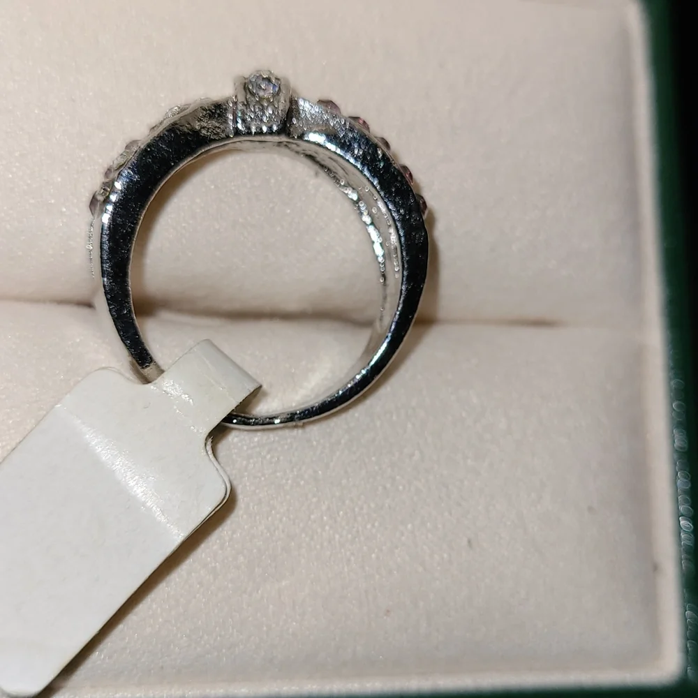 Pink & Clear Crystal Rhinestone Criss-Cross Bow Style Silver-tone Ring Size 8 - Picture 4 of 10